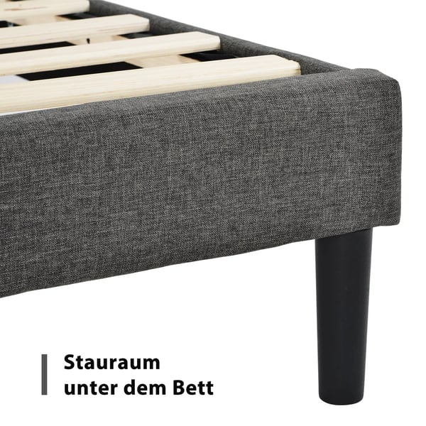 Polstret sengestel 90x200 cm - Enkeltseng - Linnedstof - Hovedgærde med lameller - Moderne design - Uden opbevaring - Mørkegrå