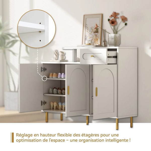 Skoskab - Skoreol - 6 Skuffer - Moderne Stil - Skal Samles - 120×92×35 cm - Hvid