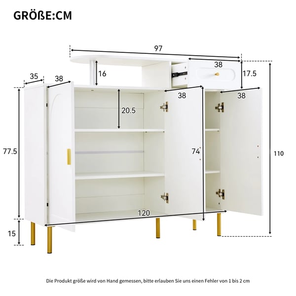 Skoskab - Skoreol - 6 Skuffer - Moderne Stil - Skal Samles - 120×92×35 cm - Hvid
