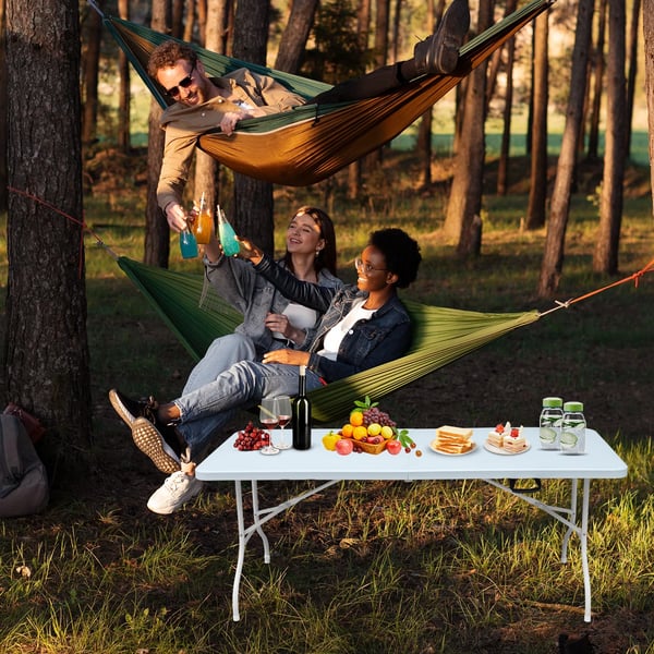 Campingbord - Foldbart Bord - 180x73,6x73,6 cm - Bærbar - Til 6 personer - Rektangulært - Inde/ude - Elfenbensfarvet