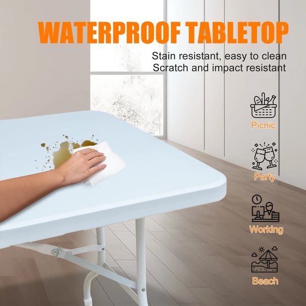 Campingbord - Foldbart Bord - 180x73,6x73,6 cm - Bærbar - Til 6 personer - Rektangulært - Inde/ude - Elfenbensfarvet