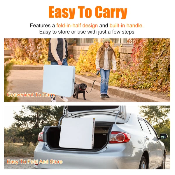 Campingbord - Foldbart Bord - 180x73,6x73,6 cm - Bærbar - Til 6 personer - Rektangulært - Inde/ude - Elfenbensfarvet