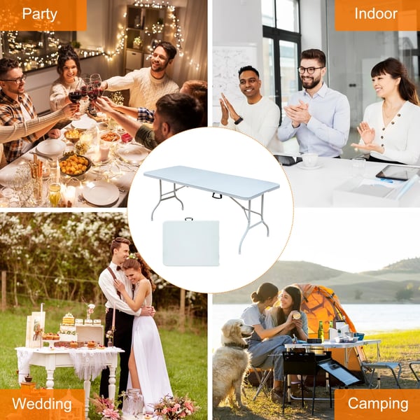 Campingbord - Foldbart Bord - 180x73,6x73,6 cm - Bærbar - Til 6 personer - Rektangulært - Inde/ude - Elfenbensfarvet