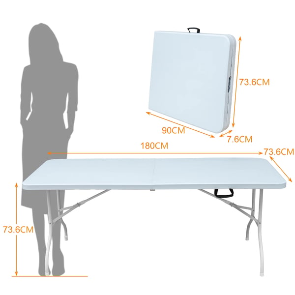 Campingbord - Foldbart Bord - 180x73,6x73,6 cm - Bærbar - Til 6 personer - Rektangulært - Inde/ude - Elfenbensfarvet