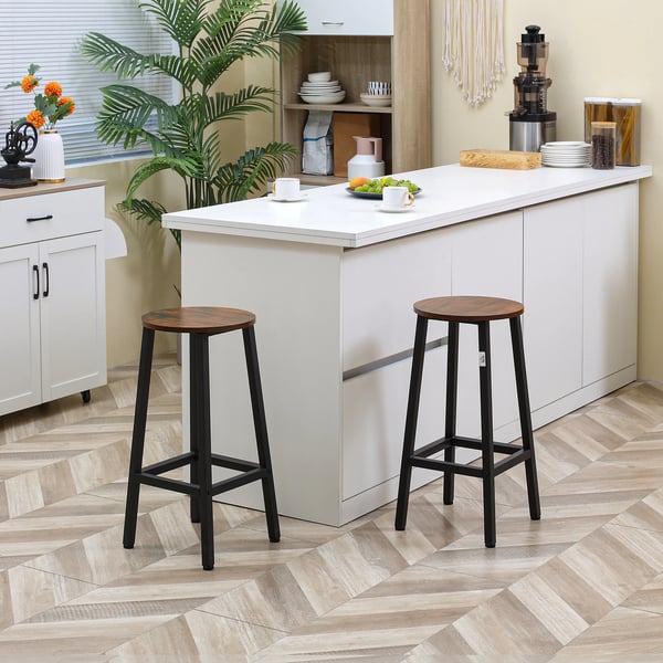 Set med 2 barstolar - Köks-/barstol - Höjd 65 cm - Stålben - Trälaminat - Mått 32,5×32,5×65 cm - Chokladbrun