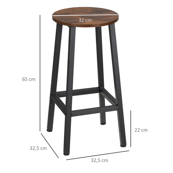 Set med 2 barstolar - Köks-/barstol - Höjd 65 cm - Stålben - Trälaminat - Mått 32,5×32,5×65 cm - Chokladbrun