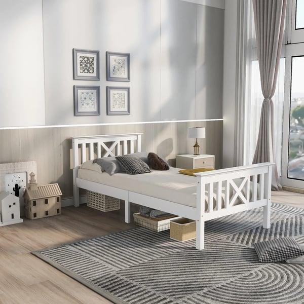 Barneseng/Enkeltseng 90 x 200 cm - Sengeramme - Med lamelbund - Med sengegavl - Træramme - Moderne stil - Hvid