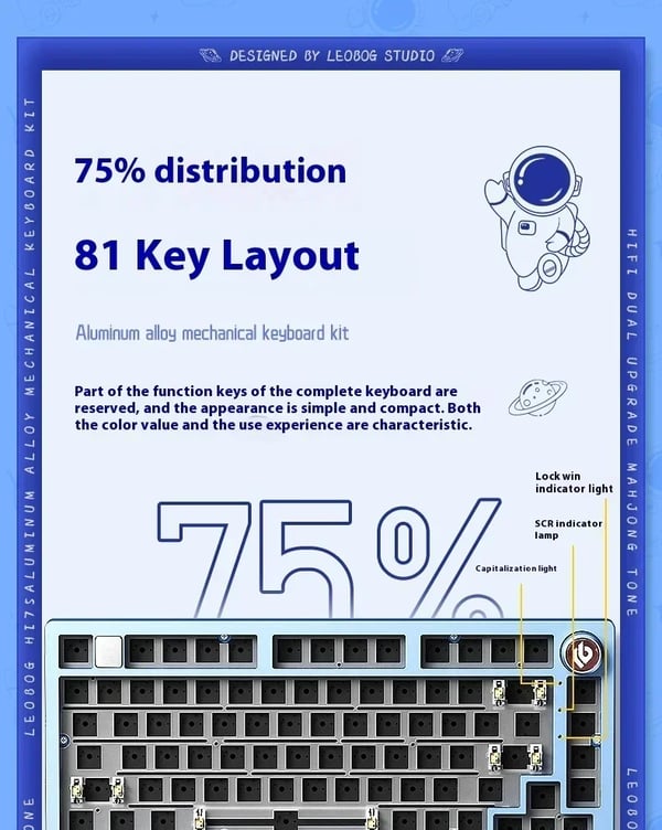 Hi75 - Mekaaninen näppäimistö - Langaton Bluetooth - 88 näppäintä - Hot-swap - RGB-valaistus - Multimediasäädin - Mustat kytkimet - Violetti