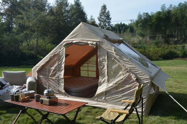 Leirintäteltta - 3–4 Hengen Perheteltta - Polyesterikanvas - Hiilikuitutangot - 1 Makuuhuone - Beige
