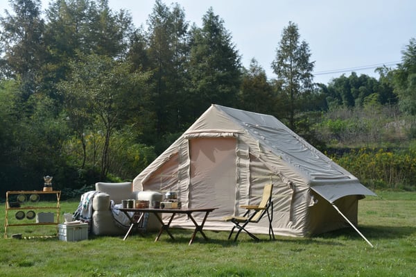 Leirintäteltta - 3–4 Hengen Perheteltta - Polyesterikanvas - Hiilikuitutangot - 1 Makuuhuone - Beige