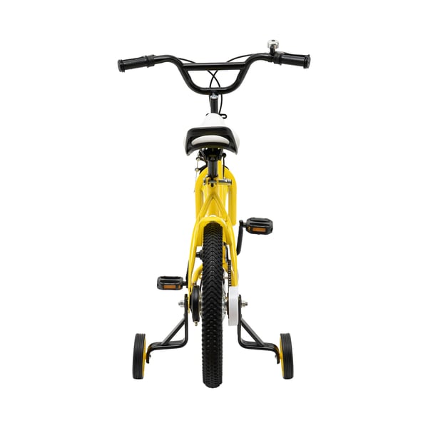 Børnecykel - 40 cm hjul med støttehjul - Højdejusterbar 100–135 cm - For 5–8 år - Stålstel - V-bremse foran, navbremse bag - Maks 50 kg - Gul