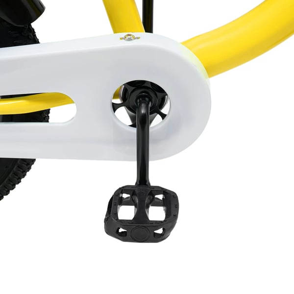 Børnecykel - 40 cm hjul med støttehjul - Højdejusterbar 100–135 cm - For 5–8 år - Stålstel - V-bremse foran, navbremse bag - Maks 50 kg - Gul
