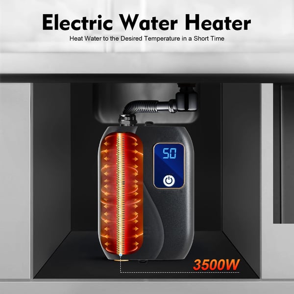 Mini el-vattenvärmare - Genomströmningsvärmare - AC 220 V - EU-kontakt - Kompakt - Snabb uppvärmning - För kök & badrum - Svart