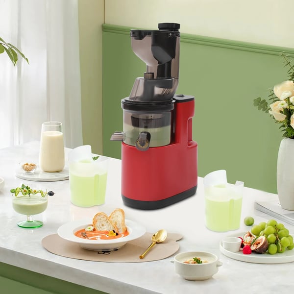 Elektrisk juicer - Slowjuicer - 500 W, 60–80 omdr./min, 304 rustfrit stål, 400 ml, 2 kopper, EU-stik - Rød