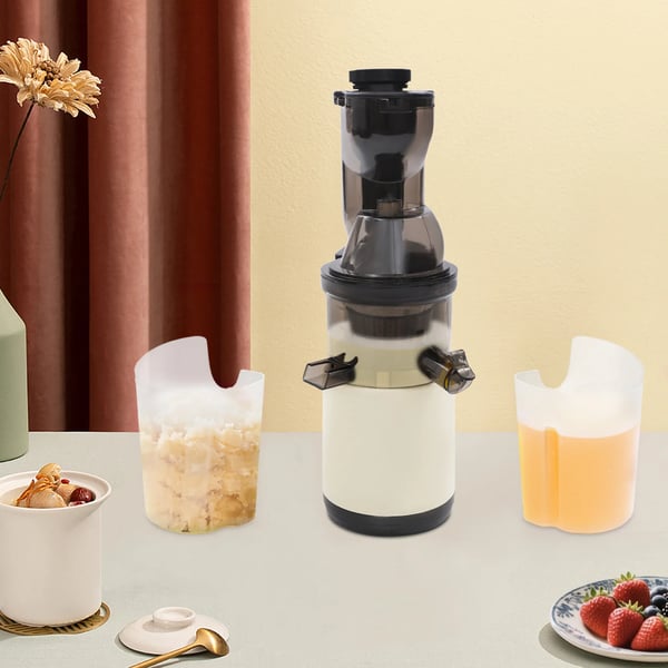 Slowjuicer - Elektrisk saftpresser - Motor 500 W - Kapacitet 400 ml - To Kopper - Rustfrit Stål 304 - EU-stik - Spænding 220 V 50 Hz - Hvid