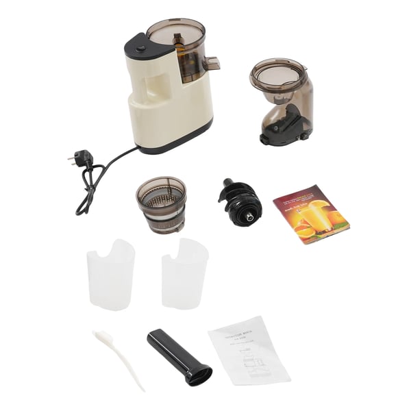Slowjuicer - Elektrisk saftpresser - Motor 500 W - Kapacitet 400 ml - To Kopper - Rustfrit Stål 304 - EU-stik - Spænding 220 V 50 Hz - Hvid