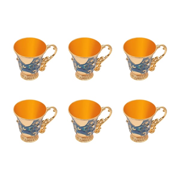 Tesæt - Europæisk sæt med kande, 6 kopper og bakke - Til Tyrkisk kaffe & te - Kande 280 ml - Kopper 25 ml - 8 dele - Dyb blå