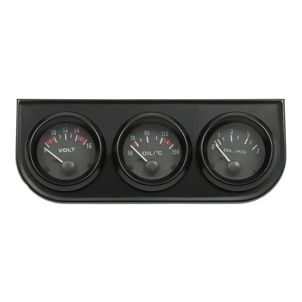 Bil 3-i-1 målersæt - 52 mm instrument - Olietryk, Vandtemperatur, Voltmeter - LED - ABS - Sort