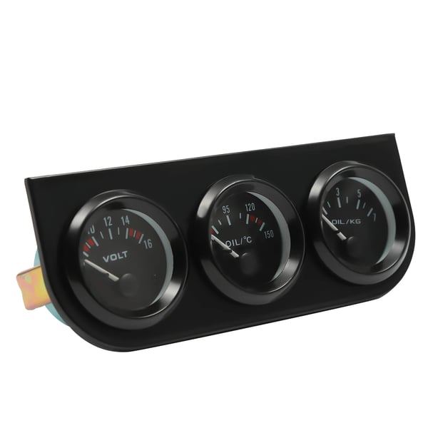Bil 3-i-1 målersæt - 52 mm instrument - Olietryk, Vandtemperatur, Voltmeter - LED - ABS - Sort