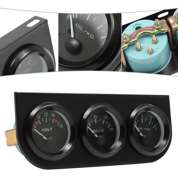 Bil 3-i-1 målersæt - 52 mm instrument - Olietryk, Vandtemperatur, Voltmeter - LED - ABS - Sort