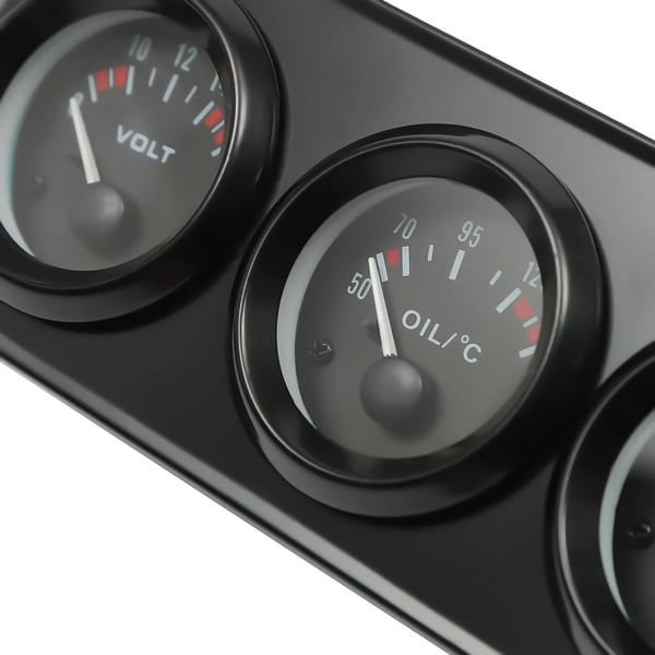 Bil 3-i-1 målersæt - 52 mm instrument - Olietryk, Vandtemperatur, Voltmeter - LED - ABS - Sort