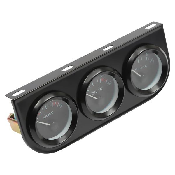 Bil 3-i-1 målersæt - 52 mm instrument - Olietryk, Vandtemperatur, Voltmeter - LED - ABS - Sort