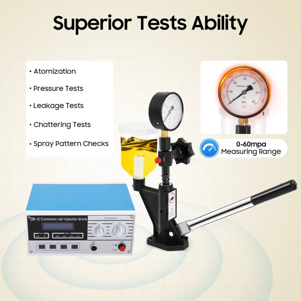 Diesel Dysetester - Værktøjssæt - Common Rail CR-C - S60H - 0–60 MPa Manometer - Multifunktion - Blå