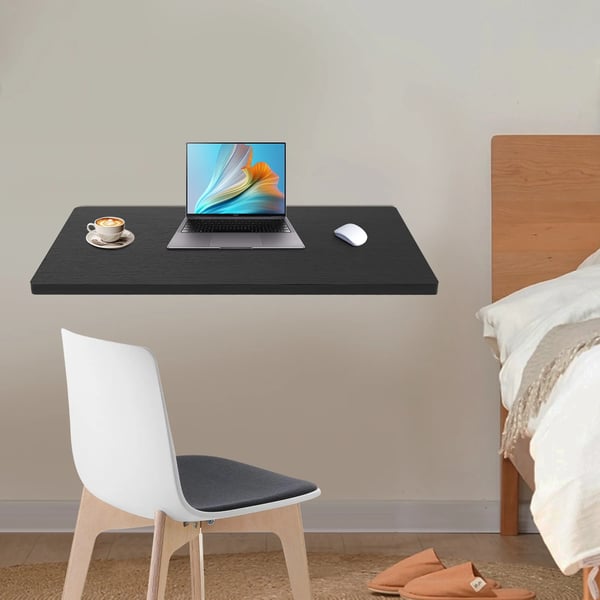 Vægmonteret foldbart bord - Konsolbord - Stive trekantsbeslag - Rektangulær - Stål og træ - Belastning 249,48 kg - Moderne design - Sort