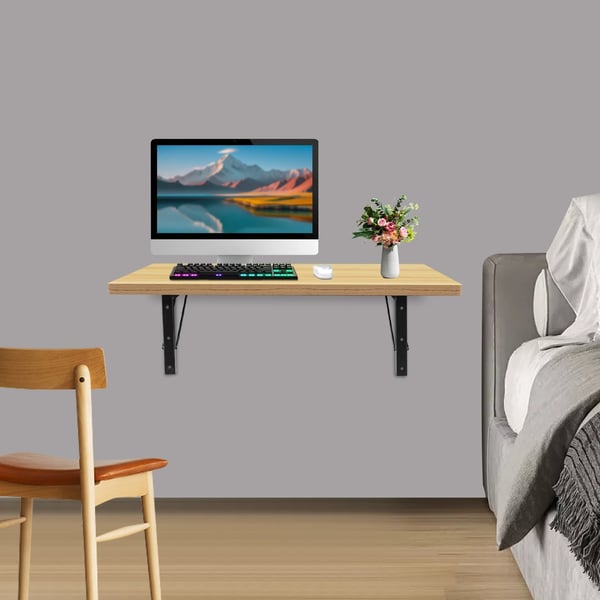 Väggmonterat fällbart bord - Arbetsbänk - Stabila triangulära stålkonsoler - Max 250 kg - Rektangulär - Träfärg