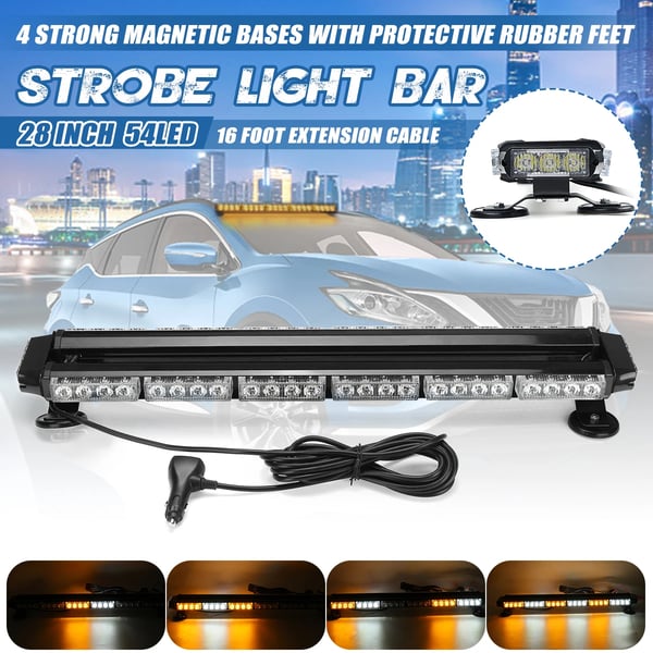 LED Advarselslys - Lysrampe - 71 cm Længde - 12V - 3000K - Tagmontering - Strobe/Blink - Nødlys til bil lastbil trailer