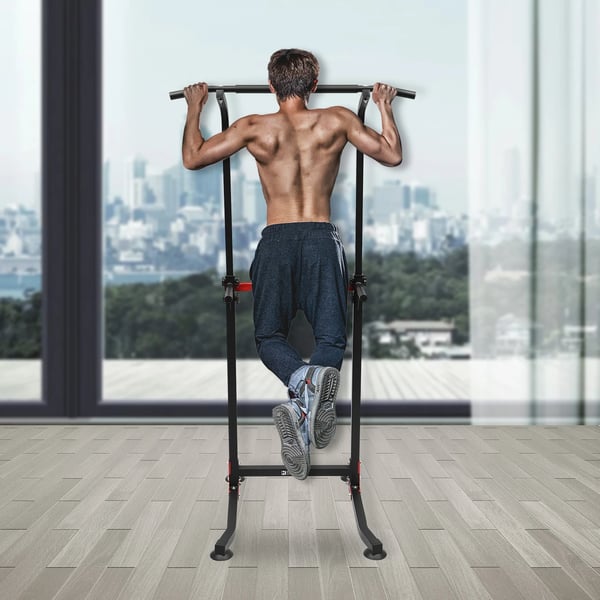 Power Tower Dip Station - MK-4001H - Fritstående Pull-Up Bar - Højdejusterbar - Max 150 kg - Hjemmetræning - Sort