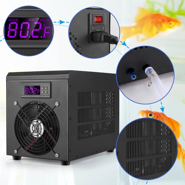 Akvaarion vedenjäähdytin & lämmitin - Lämpötilansäätö - 60 L - 10–40°C - EU-pistoke - 220–240 V - Musta