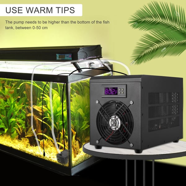 Akvaarion vedenjäähdytin & lämmitin - Lämpötilansäätö - 60 L - 10–40°C - EU-pistoke - 220–240 V - Musta