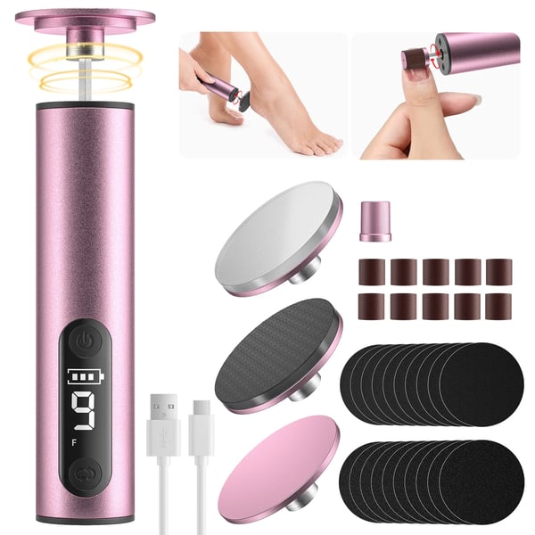 Elektrisk fodfil & hård hud fjerner - Håndholdt pedicure-fil - Genopladelig - Eksfolierer hård hud - Pink