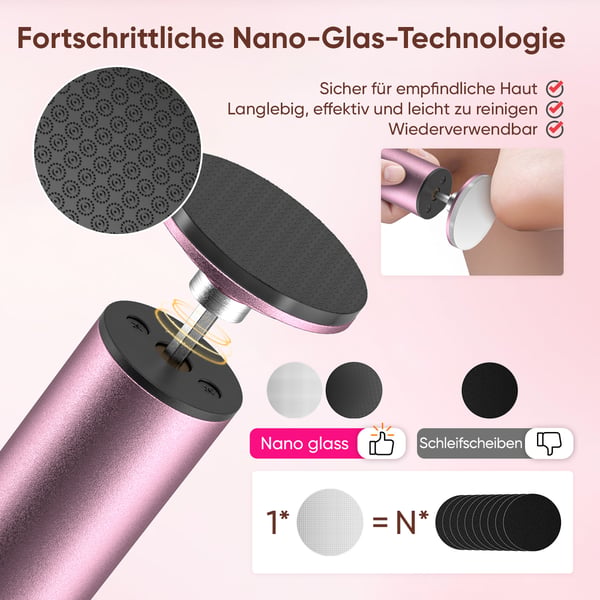 Elektrisk fodfil & hård hud fjerner - Håndholdt pedicure-fil - Genopladelig - Eksfolierer hård hud - Pink