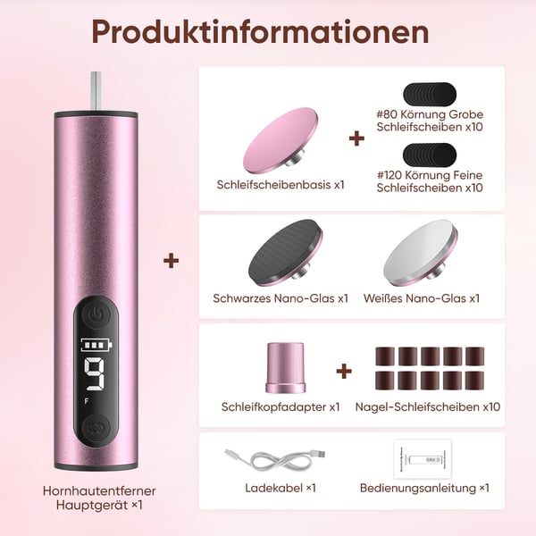 Elektrisk fodfil & hård hud fjerner - Håndholdt pedicure-fil - Genopladelig - Eksfolierer hård hud - Pink