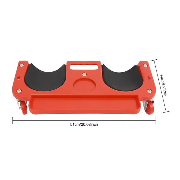 Knævogn - Rullende knæpude med 5 svingbare hjul - Max 100 kg - 51×14 cm - Plast - Rød