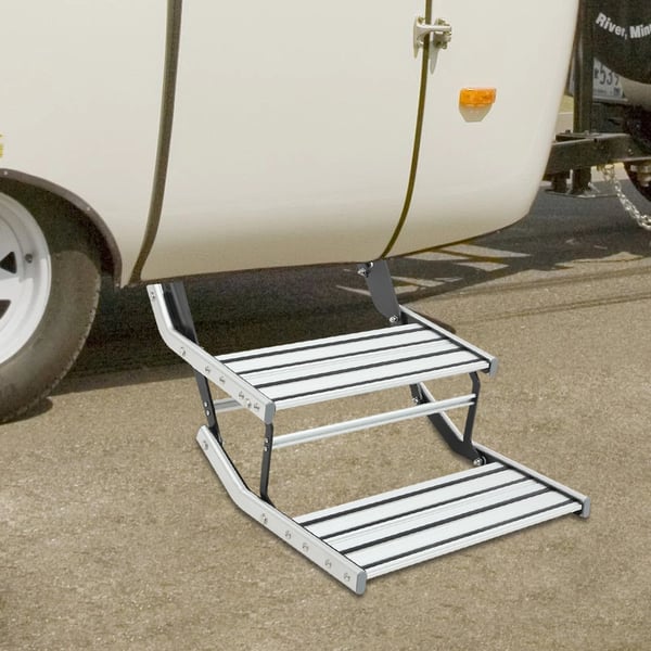 Aluminium indstigningstrappe - Sammenklappelig model - Til autocamper, campingvogn, yacht - Bæreevne 200 kg - 55×88×44 cm - Sølv