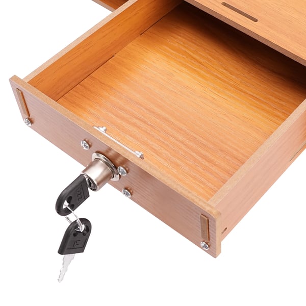 Skærmstander - Skrivebordsorganizer - Med skuffe og sidekabinet - MDF - Bæreevne 5 kg - Mål 48×20×13,5 cm, samlet længde 65,5 cm - Trælook