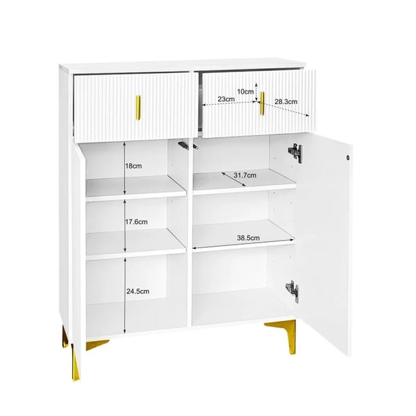 Sideboard/skoskab - Skoskab - Justerbare Hylder - Med Skuffer - Forgyldte Detaljer - Robust Panelkonstruktion - Hvid