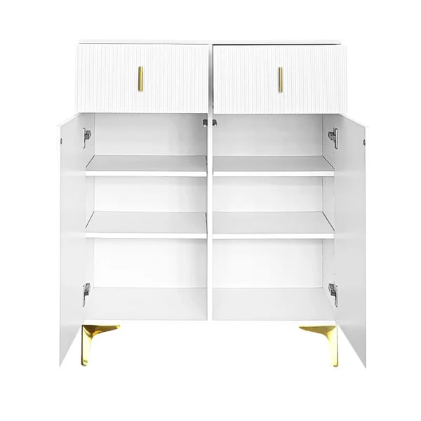 Sideboard/skoskab - Skoskab - Justerbare Hylder - Med Skuffer - Forgyldte Detaljer - Robust Panelkonstruktion - Hvid