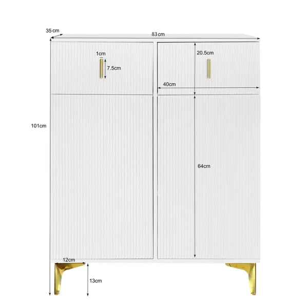 Sideboard/skoskab - Skoskab - Justerbare Hylder - Med Skuffer - Forgyldte Detaljer - Robust Panelkonstruktion - Hvid