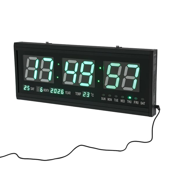 LED-digitaalinen Seinäkello - Suuri Seinäkello - 48×19 cm - Päivämäärä & Lämpötila - 220V Verkkovirta - Hiljainen - Musta, Vihreä LED
