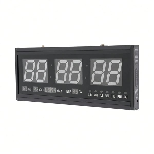 LED Digitalt Vægur - Stort Vægur - 48×19 cm - Dato & Temperatur - 220V - Lydløs - Sort med Grøn LED