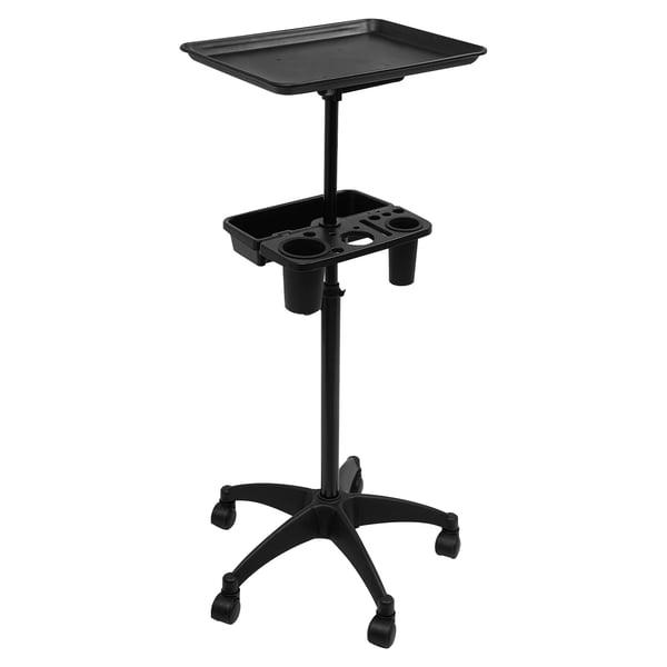 Frisørvogn - Salonvogn - 2 Hylder - Med Hjul - Justerbar Højde 68–101 cm - Mål 45×33 cm - Max 5 kg - Aluminium & ABS - Sort
