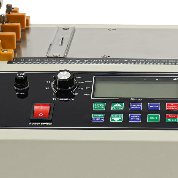 Automaattinen nauha- ja hihnaleikkuri - LCD-näyttö - 220V EU-pistoke - 400W - Leveys 1–98 mm - Pituus 1–99999 mm - Tarkkuus ±0,1 mm - Valkoinen