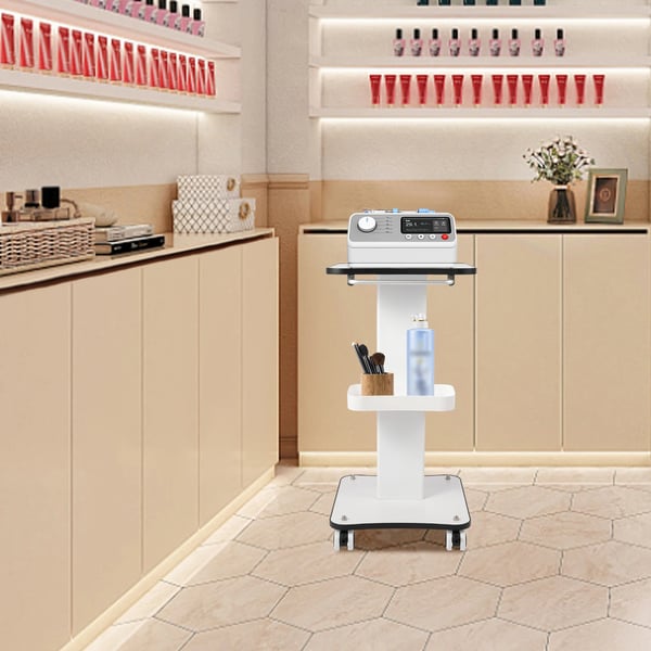 Skønhedsvogn - Salon rullevogn - 3 Niveauer - 15 kg Belastning - 4 Hjul 360° med Lås - Metal/Træ/ABS - Hvid