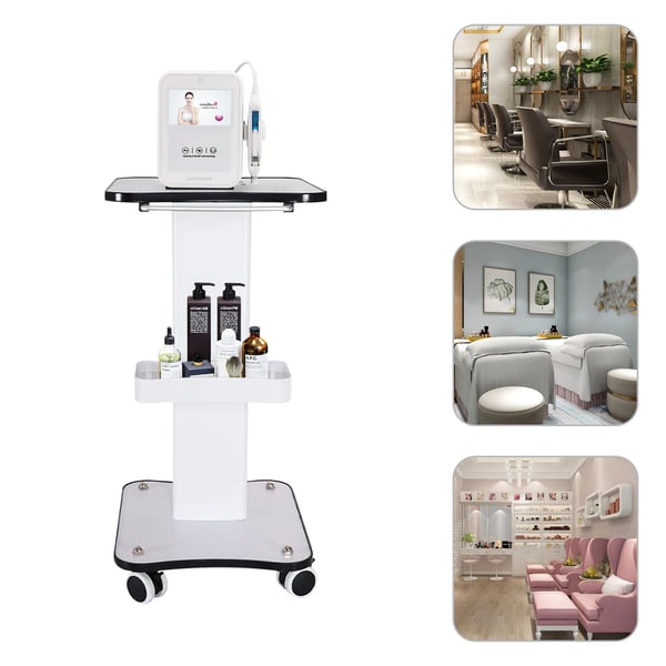 Skønhedsvogn - Salon rullevogn - 3 Niveauer - 15 kg Belastning - 4 Hjul 360° med Lås - Metal/Træ/ABS - Hvid
