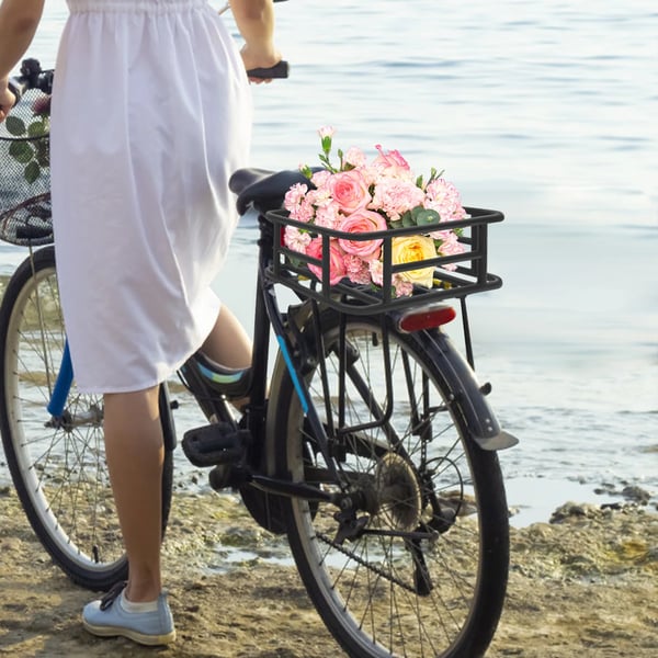 Polkupyörän takakori tarakalle - Koko M - Rautaverkkokori - Kantavuus 25 kg - Takakiinnitys - Suihkumaalattu - Sähkö/MTB/maantie - Musta