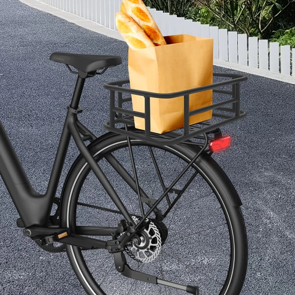 Polkupyörän takakori tarakalle - Koko M - Rautaverkkokori - Kantavuus 25 kg - Takakiinnitys - Suihkumaalattu - Sähkö/MTB/maantie - Musta